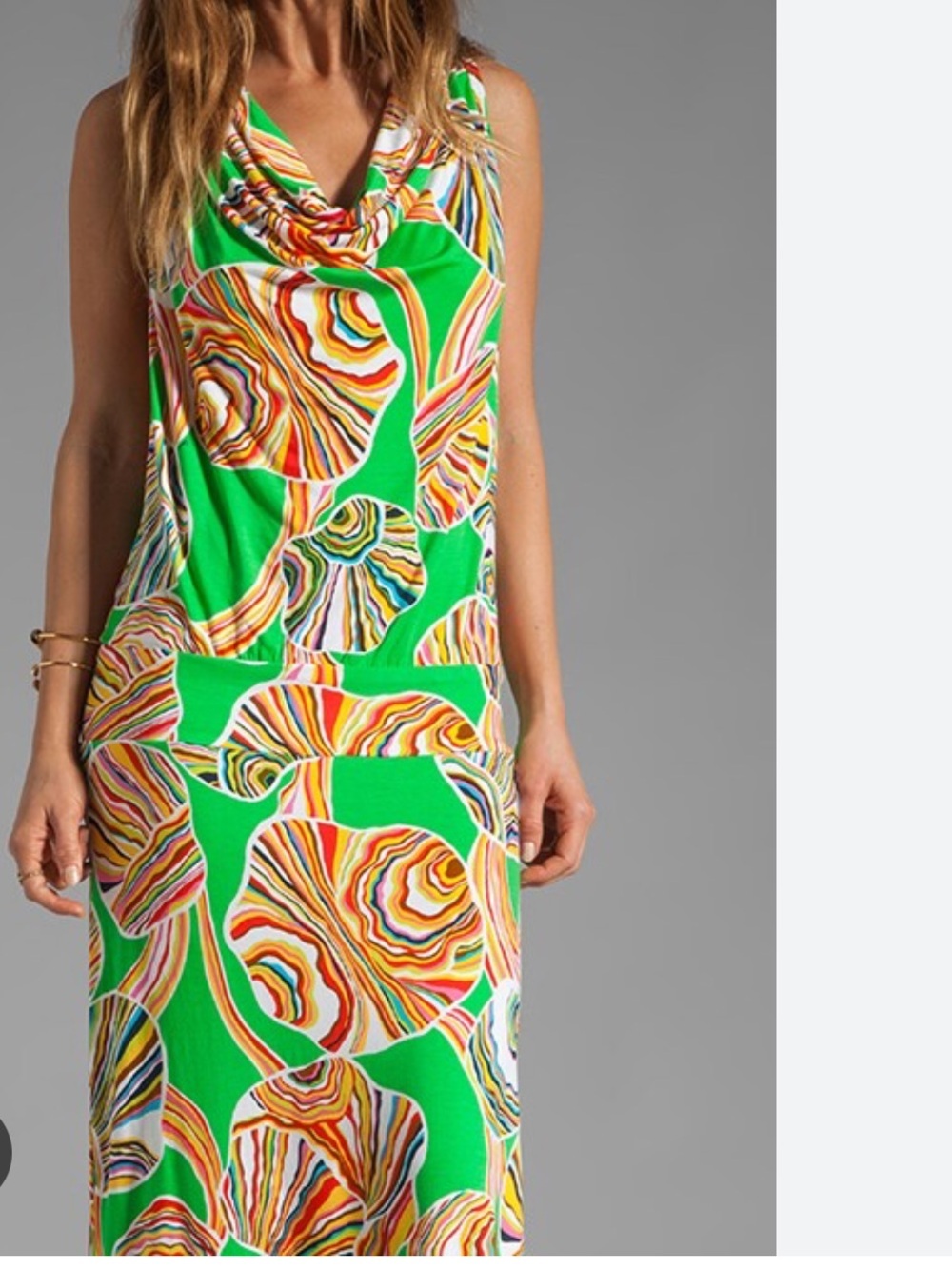 Trina Turk Bright Green Multi Raissa Cowl Neck Maxi Dress shells medium